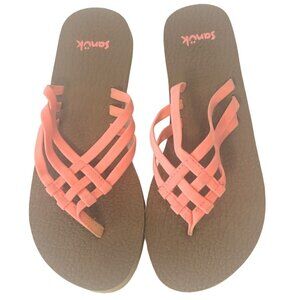 SANUK Flip-Flop Sandals Women's Size 6 Pink Burnt Coral Yoga Sandy 1112830